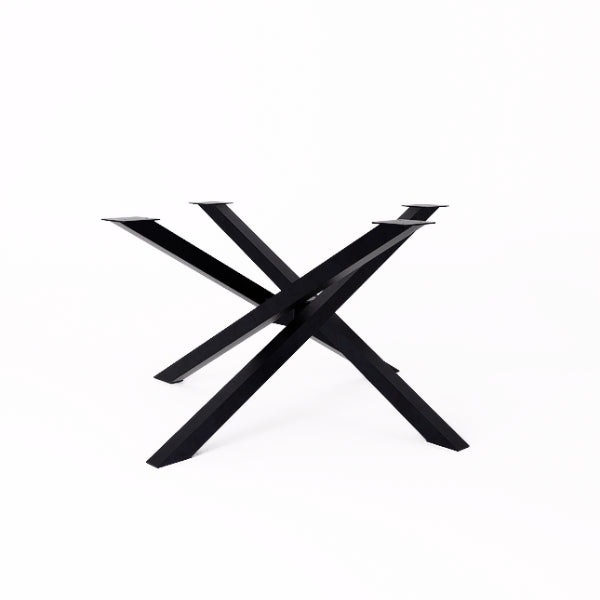 Cassie dining table leg – black metal table base with X-shaped design on a white background