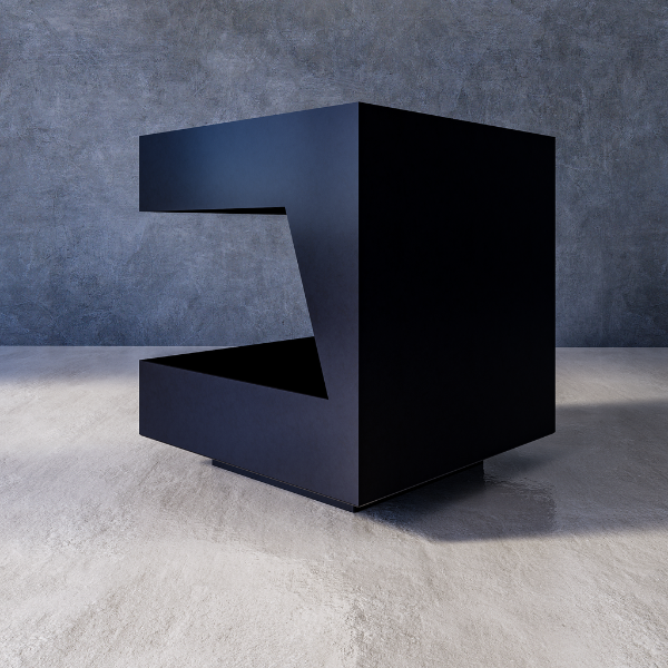 Compact Firepit – modern black geometric design on a gray surface and background