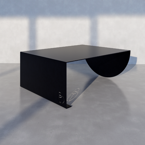 Eclipse Coffee Table — Modern black coffee table on a gray surface with a light gray background.