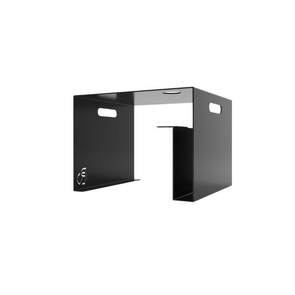 Enigma Coffee Table — Black L-shaped desk on a white background.