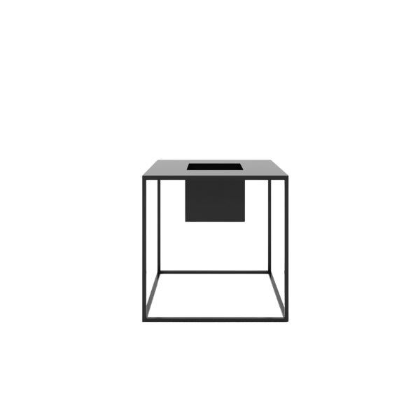 Lazio plant stand – black metal cube with a square hole in the center on a white background