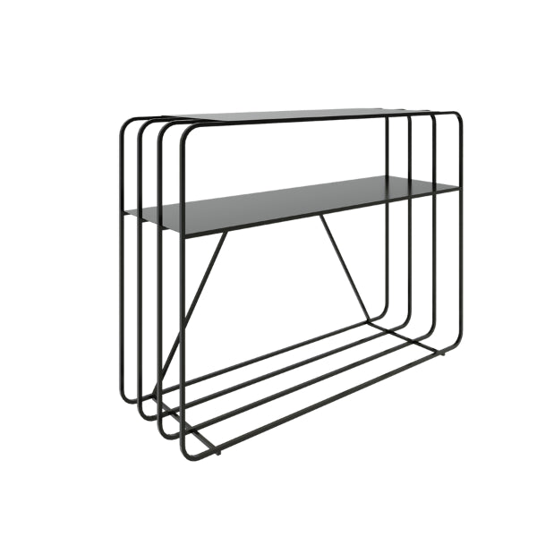 Sierra console table – black metal shelf on a white background