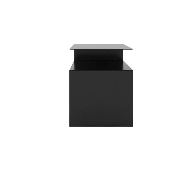 Aurora Side Table featuring cylindrical metal form with recessed top, isolated on a white background.

