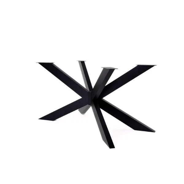 Lyra Dining Table Leg with elegant cross-form silhouette and sleek steel finish, shown on a white background.

