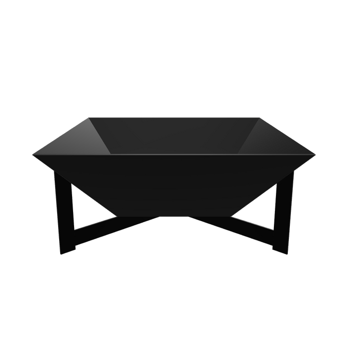 Basin Firepit in mild steel with elevated sculptural base and central bowl, photographed against a clean white background for clarity