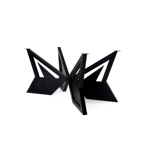 Capella Dining Table Leg featuring modern intersecting lines and a sculptural metal base, shown on a white background.

