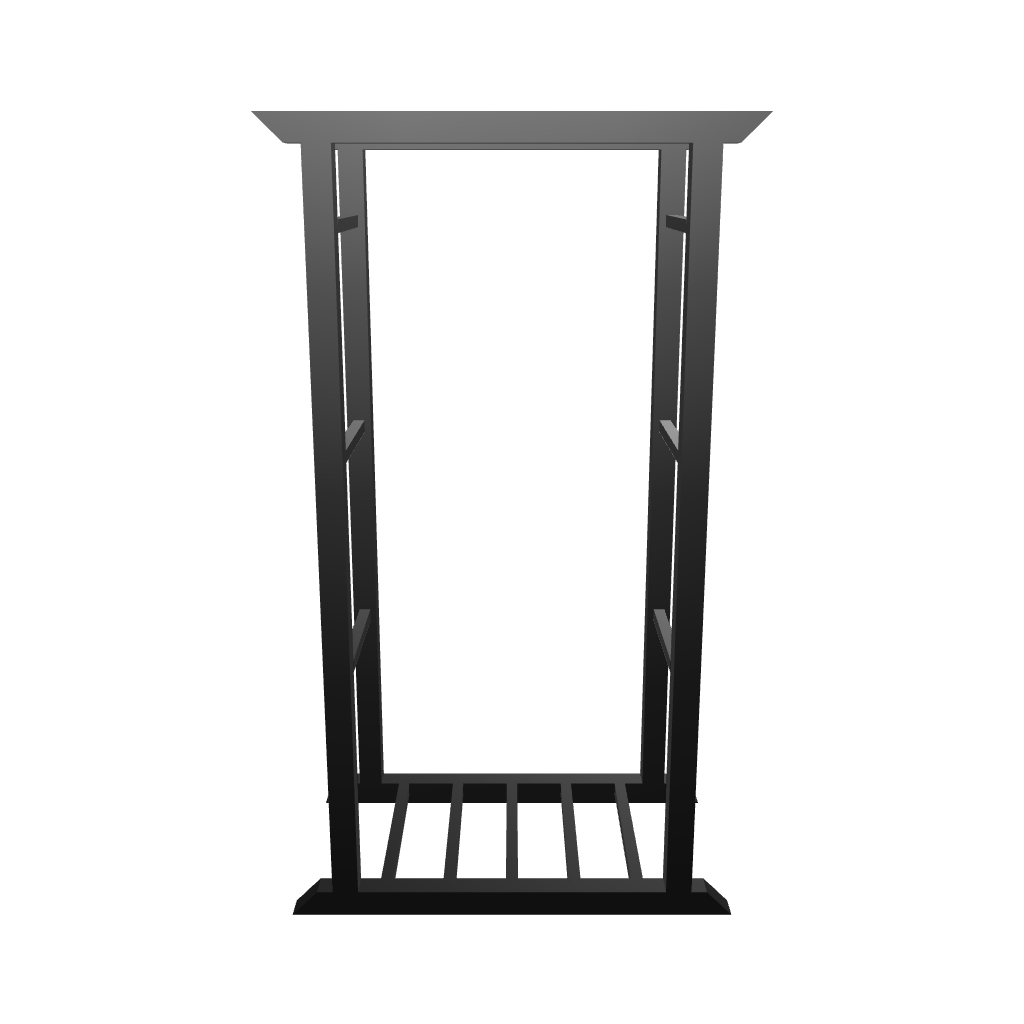 Fellow Firewood Holder in black powder-coated metal with clean geometric lines, displayed on a white background.

