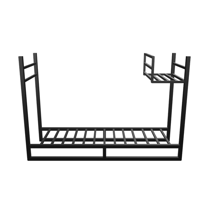 Haven Firewood Holder with open-sided steel frame and minimalist form, presented on a white background.

