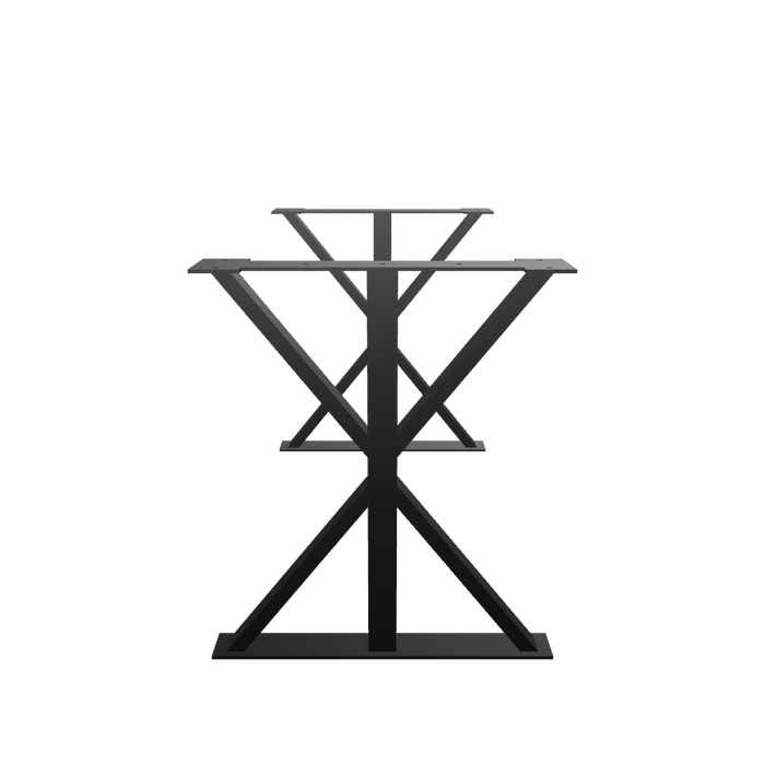 Hourglass Dining Table Leg with sculptural steel silhouette and curved symmetry, isolated on a white background.	
