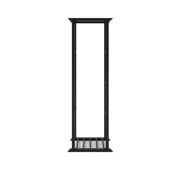 Tower Firewood Holder with a tall, architectural silhouette in black metal, isolated on a white background.

